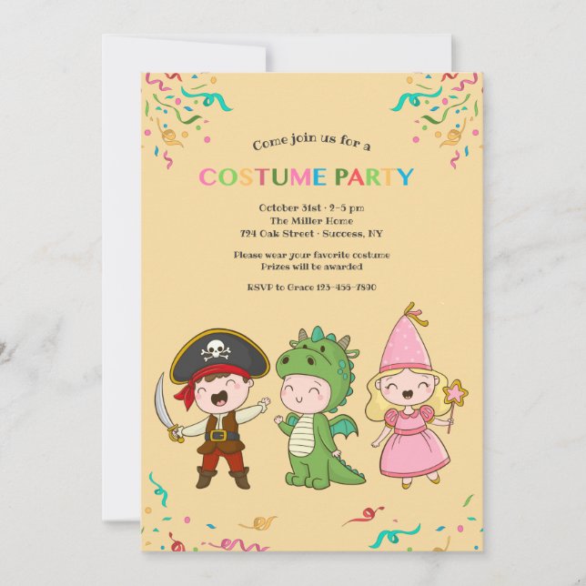 Juvenile Costume Party Invitations (Front)