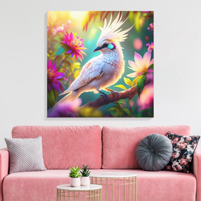 Juvenile Crested Blush Feather Dove Fantasy Bird Canvas Print (Insitu(LivingRoom))