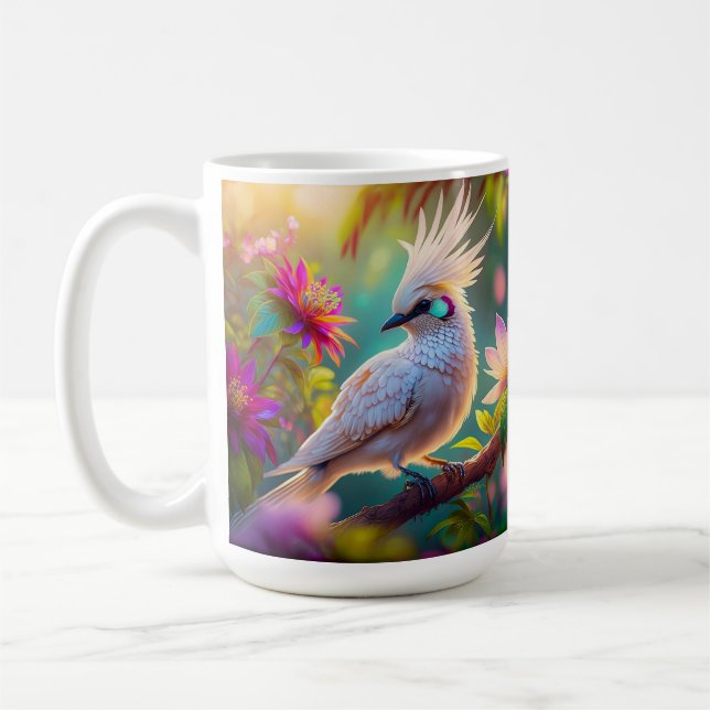 Juvenile Crested Blush Feather Dove Fantasy Bird Coffee Mug (Left)