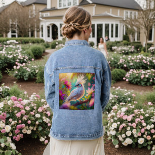 Juvenile Crested Blush Feather Dove Fantasy Bird Denim Jacket
