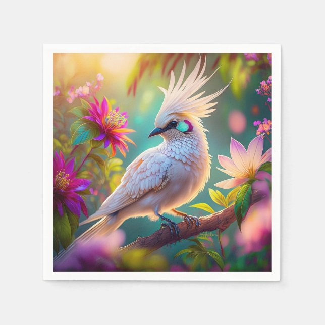 Juvenile Crested Blush Feather Dove Fantasy Bird Napkin (Front)