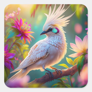 Juvenile Crested Blush Feather Dove Fantasy Bird Square Sticker
