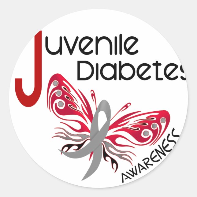 Juvenile Diabetes BUTTERFLY 3 Classic Round Sticker (Front)