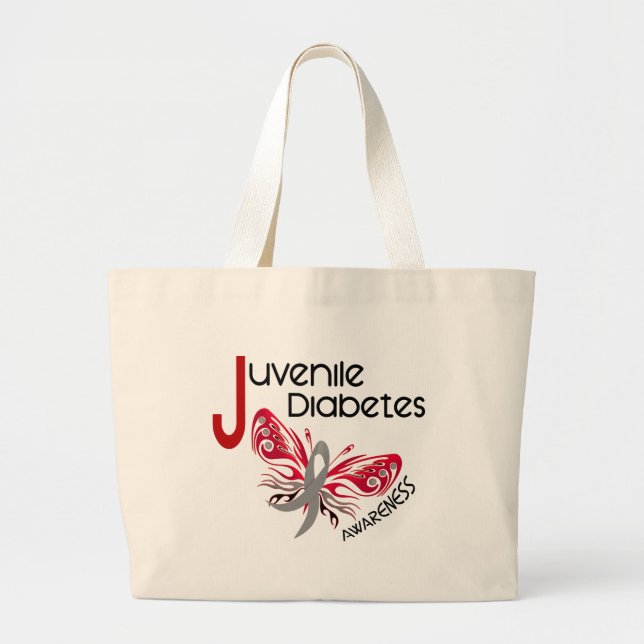 Juvenile Diabetes BUTTERFLY 3 Large Tote Bag (Front)