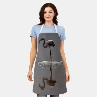 Juvenile Flamingo In Grey With Reflection Apron