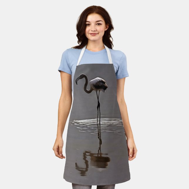 Juvenile Flamingo In Grey With Reflection Apron (Worn)