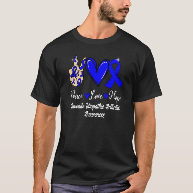 Juvenile Idiopathic Arthritis Peace Love Hope Blue T-Shirt (Front)
