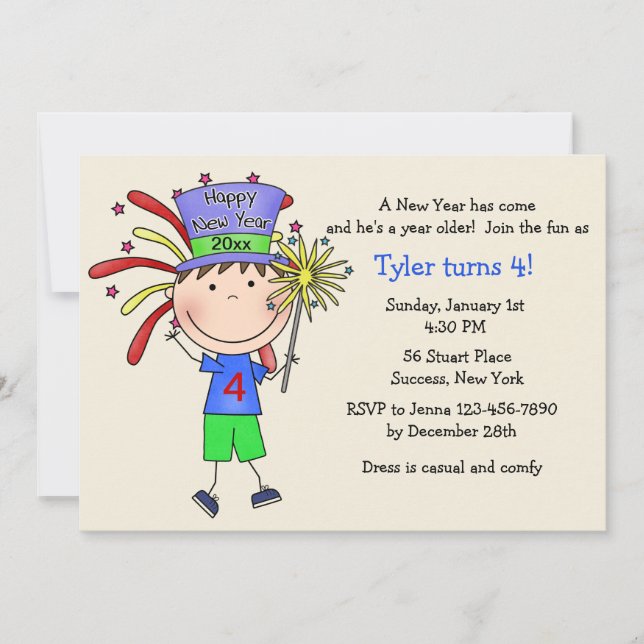 Juvenile New Year / Birthday Party Invitation (Front)
