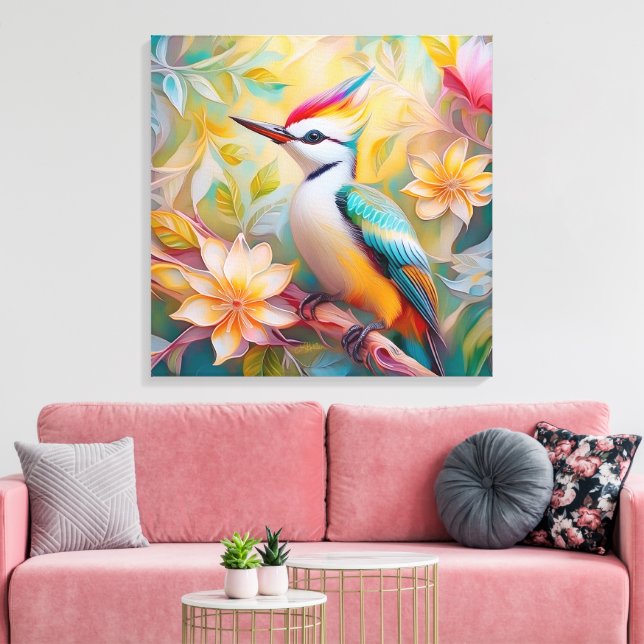 Juvenile Rainbow Woodpecker Fantasy Bird Canvas Print (Insitu(LivingRoom))