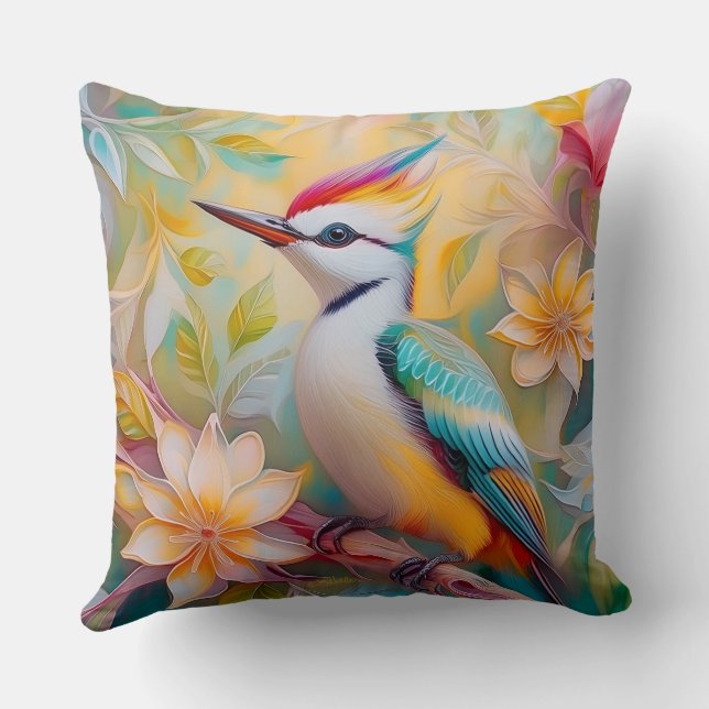 Juvenile Rainbow Woodpecker Fantasy Bird Cushion (Back)
