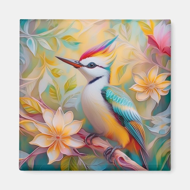 Juvenile Rainbow Woodpecker Fantasy Bird Magnet (Front)