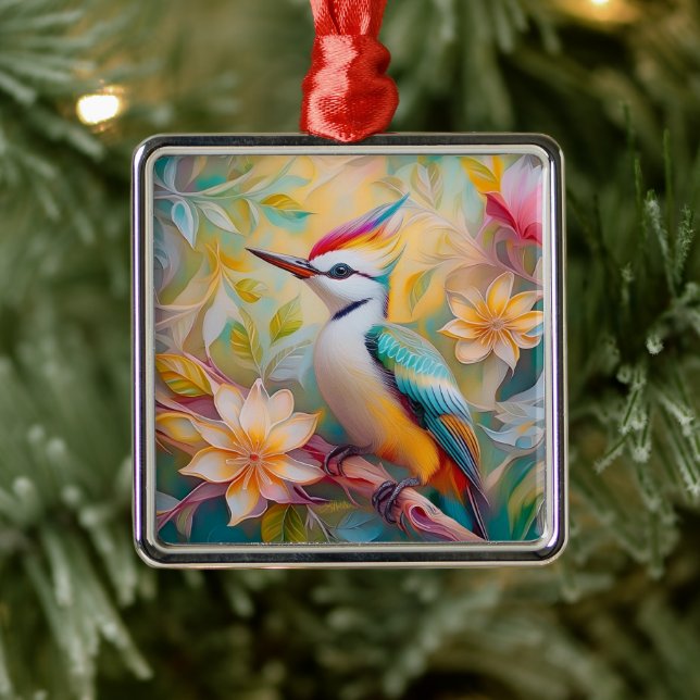 Juvenile Rainbow Woodpecker Fantasy Bird Metal Tree Decoration (Tree)