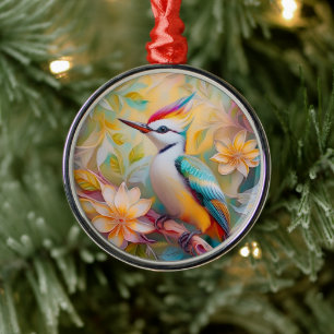 Juvenile Rainbow Woodpecker Fantasy Bird Metal Tree Decoration