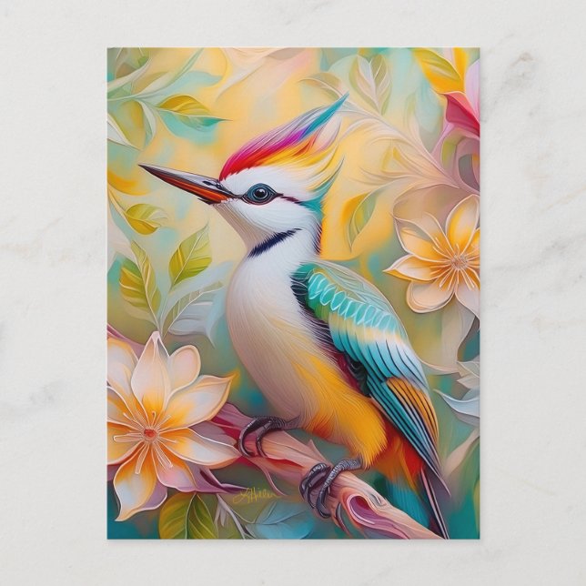 Juvenile Rainbow Woodpecker Fantasy Bird Postcard (Front)