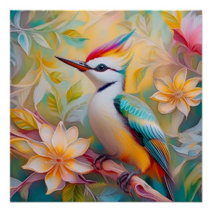 Juvenile Rainbow Woodpecker Fantasy Bird Poster