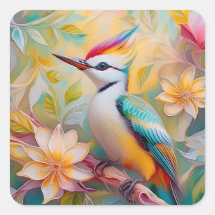 Juvenile Rainbow Woodpecker Fantasy Bird Square Sticker