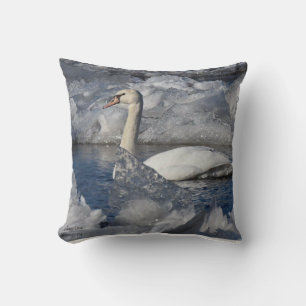 Juvenile Swan in Icey River Cushion
