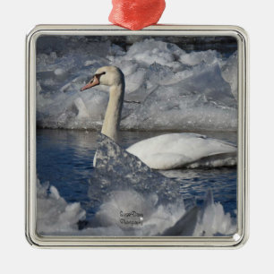 Juvenile Swan in Icey River Metal Tree Decoration