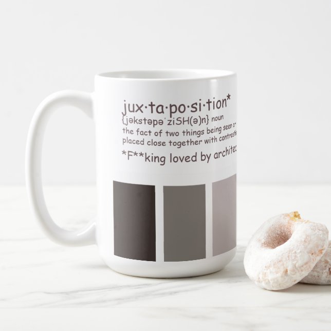 Juxtaposition definition coffee mug (With Donut)