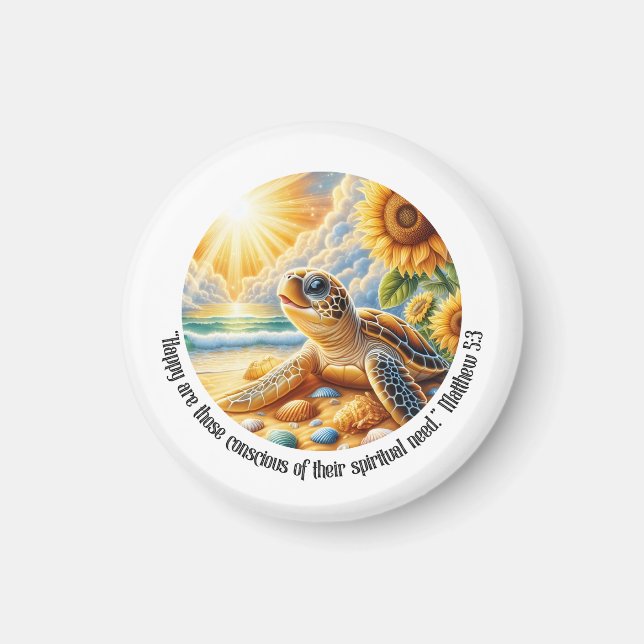 JW 2026 Year Text Happy Turtle Matthew 5:3 Magnet (Front)