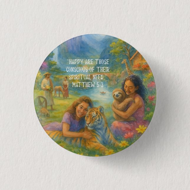 JW 2026 Year Text Matthew 5:3 Paradise Scene 3 Cm Round Badge (Front)
