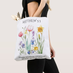 JW 2026 Year Text with Watercolor Florals White Tote Bag