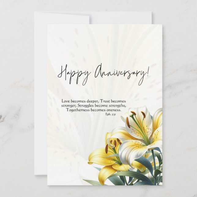 JW Happy Anniversary Card Yellow & White Lilies (Front)