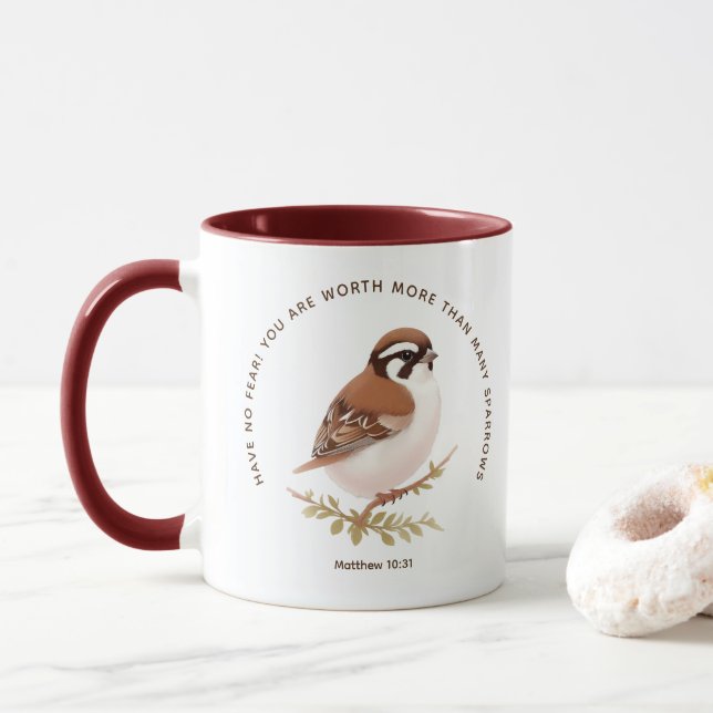 JW Mug with Sparrow, Matthew 10:31 (With Donut)