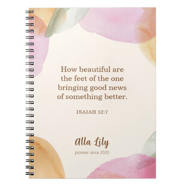 JW Notebook, Gift for Pioneers, Isaiah 52:7 | JW Notebook (Front)