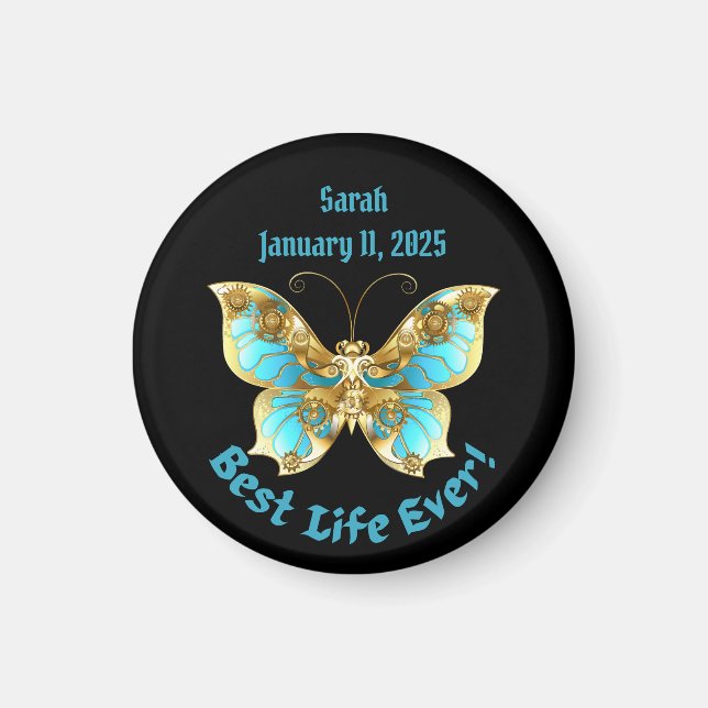 JW Personalised Baptism Keepsake Golden Butterfly Magnet (Front)