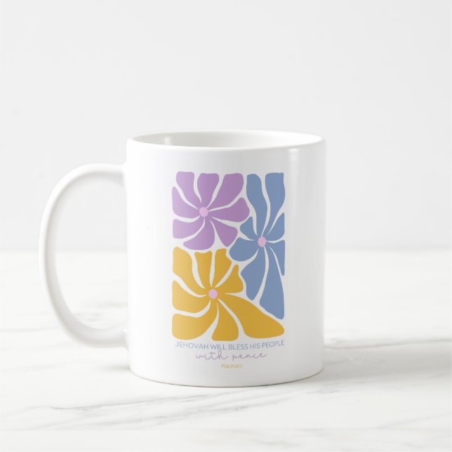 JW Scripture Quote Bible Verse Cute Blue Floral Coffee Mug (Left)