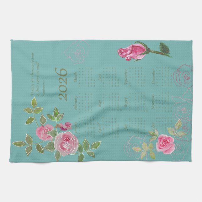 JW year text customise with calendar  Tea Towel (Horizontal)