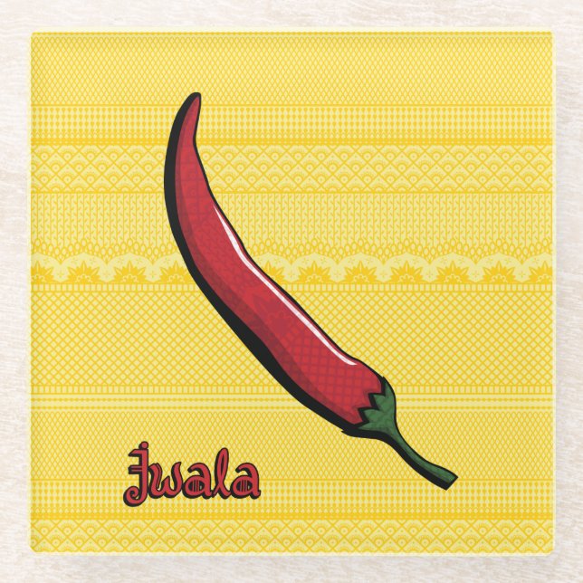 Jwala Chilli Pepper Glass Coaster (Front)