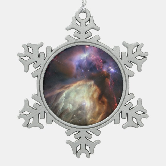 JWST Image of Rho Ophiuchi Stars Snowflake Pewter Christmas Ornament (Front)
