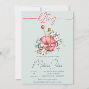 k2tog, Blue and Pink Cotton Knitting Bridal Shower Invitation
