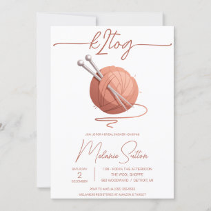 k2tog, Knitting, Pink Ball of Yarn Bridal Shower Invitation