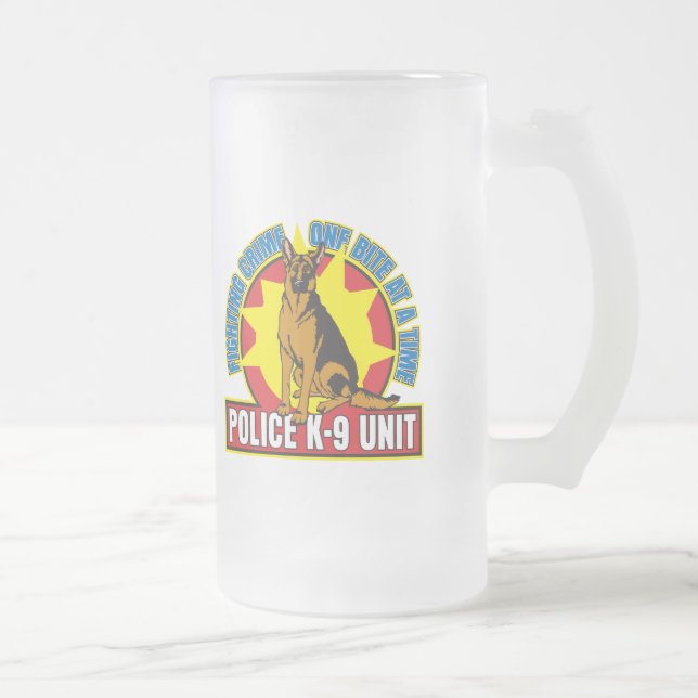 K9 German Shepherd Bite Frosted Glass Beer Mug (Right)