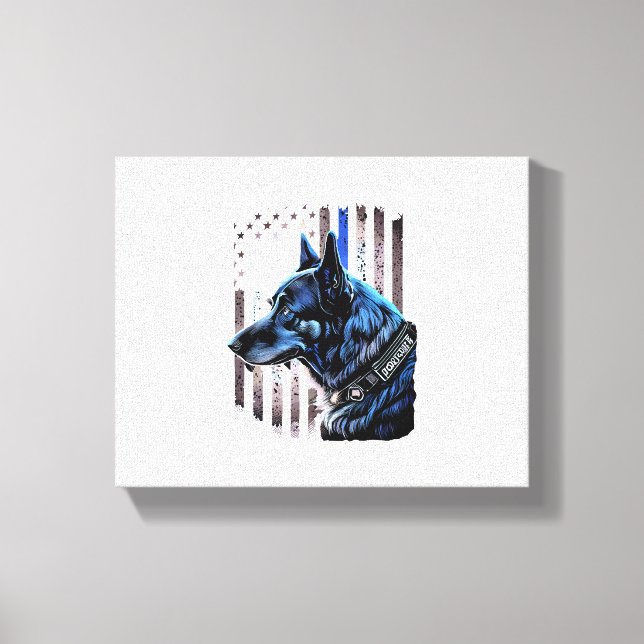 K9 German Shepherd Police Dog Thin Blue Line Flag Canvas Print (Front)