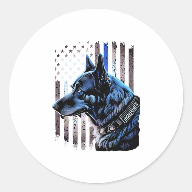K9 German Shepherd Police Dog Thin Blue Line Flag Classic Round Sticker (Front)