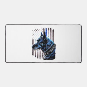 K9 German Shepherd Police Dog Thin Blue Line Flag Desk Mat