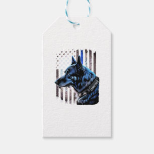 K9 German Shepherd Police Dog Thin Blue Line Flag Gift Tags