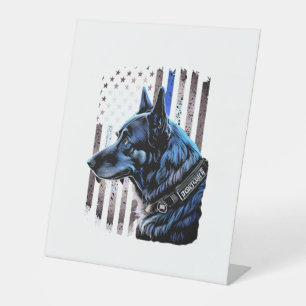 K9 German Shepherd Police Dog Thin Blue Line Flag Pedestal Sign