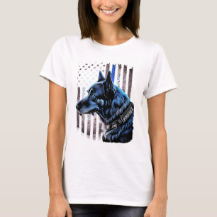 K9 German Shepherd Police Dog Thin Blue Line Flag T-Shirt