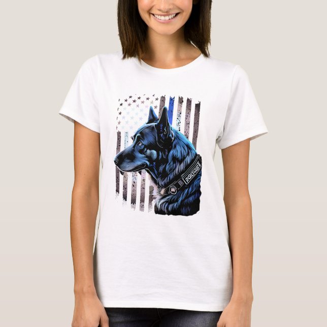 K9 German Shepherd Police Dog Thin Blue Line Flag T-Shirt (Front)