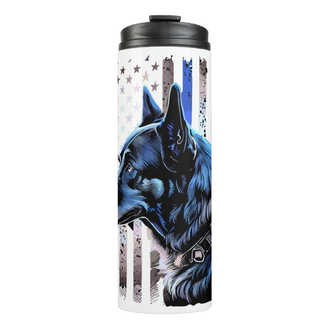 K9 German Shepherd Police Dog Thin Blue Line Flag Thermal Tumbler (Front)