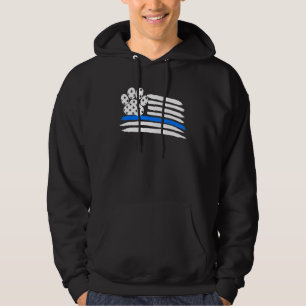 K9 Thin Blue Line Paw American Flag Police Dog Han Hoodie