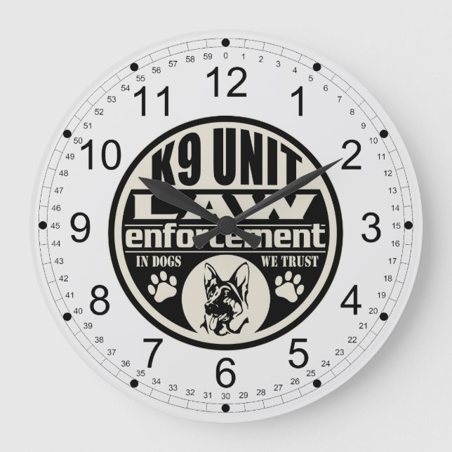 K9 Unit In Dogs We Trust (Black) Large Clock (Front)