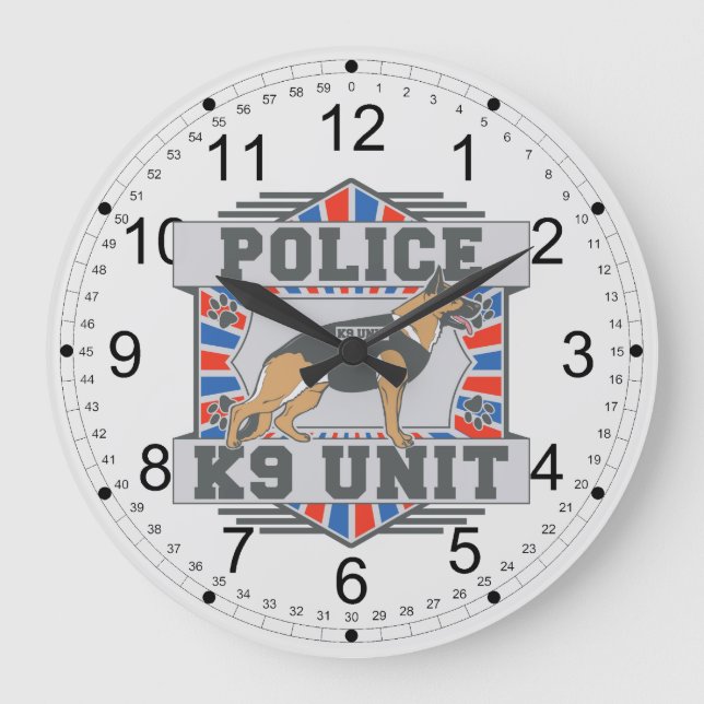 K9 Unit Police German Shepherd Large Clock (Front)
