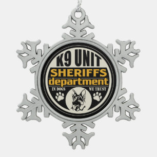 K9 Unit Sheriff's Department Snowflake Pewter Christmas Ornament