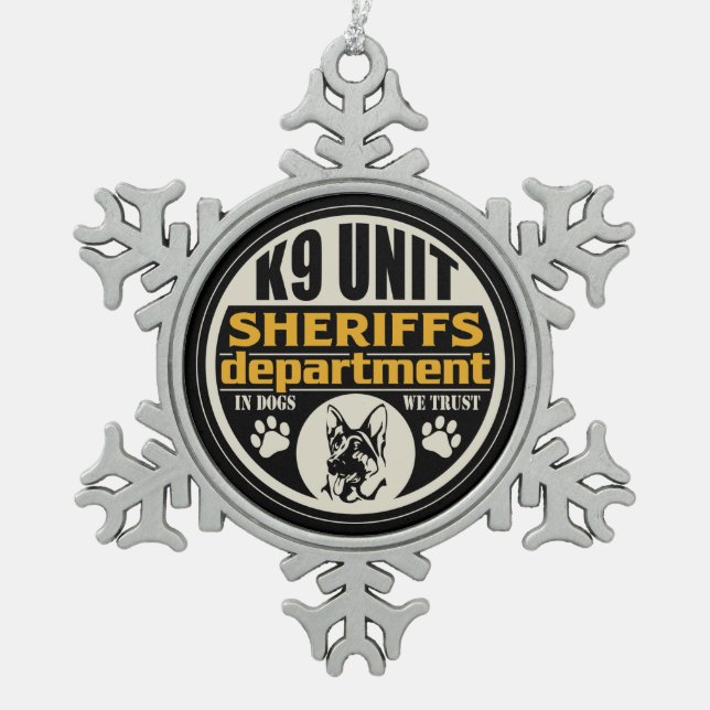 K9 Unit Sheriff's Department Snowflake Pewter Christmas Ornament (Front)